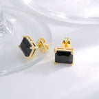 E0176 Korean Style Simple and Compact Design Earrings for Women gold Retro Inlaid Black Square Zircon Earrings