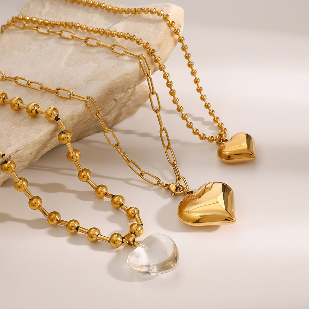 Stainless Steel Heart Pendant Necklace Collarbone Chain Jewelry necklace