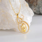 925 Silver Rose Flower Necklace With Zircon Double Ring Pendant