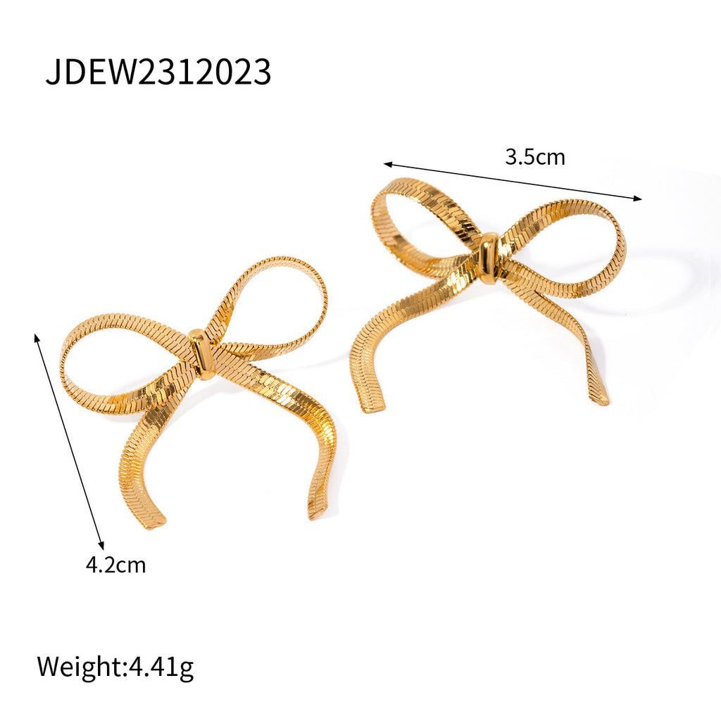 Women's Vintage Bow Earrings Stainless Steel Butterfly Shape Pendant Earrings Ring