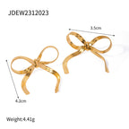 Women's Vintage Bow Earrings Stainless Steel Butterfly Shape Pendant Earrings Ring