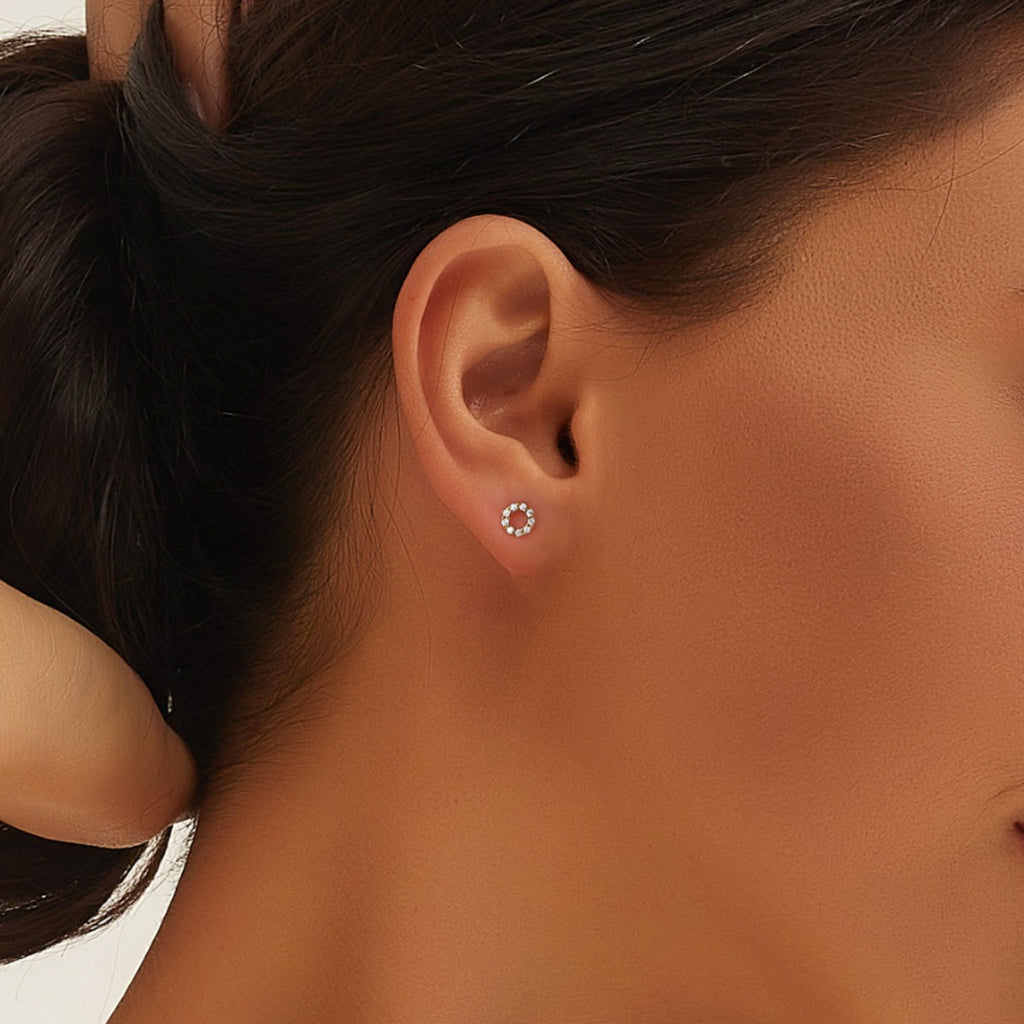 SE0211  s925Silver Circle Inlaid Diamond Earrings Summer Women gold Earrings