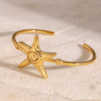 2H Stainless Steel Starfish Open Bracelet Ocean Bangle bracelet