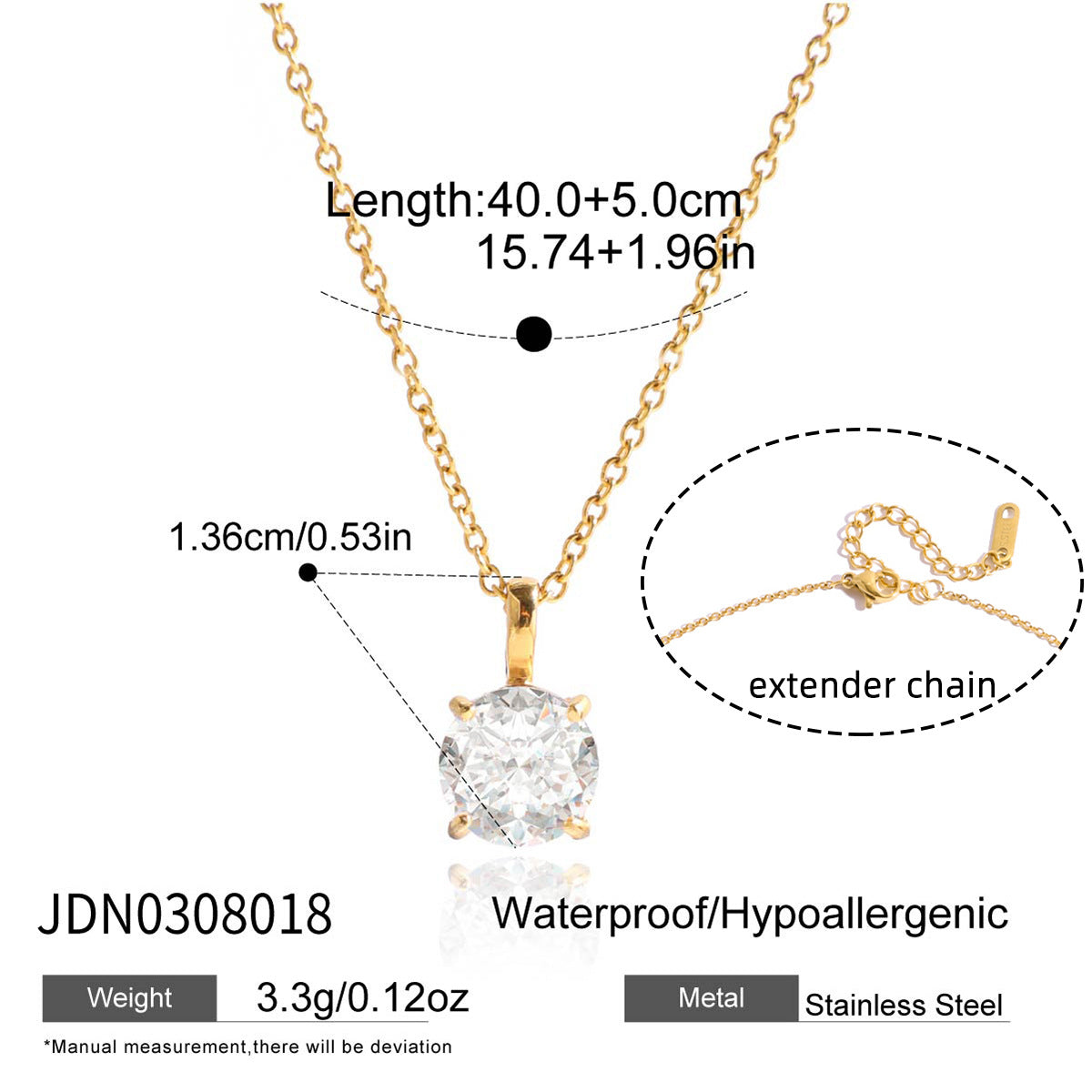 18k Zircon Necklace Collarbone Chain Non-Fading Jewelry Stainless Steel Accessories