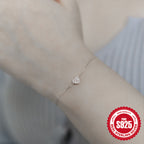 S925 Sterling Silver Plating 14K Gold Zircon Heart Adjustable Bracelet