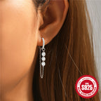 Hot Sale925Sterling Silver Diamond-Studded Hoop Earrings Chain Diamond-Studded Tassel Ear Thread Earrings Drop Earrings Ear Jewelry