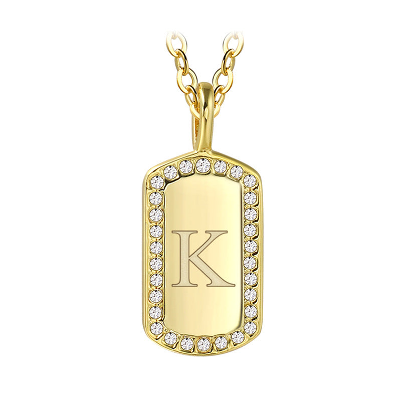 N0046 Gold-plated26Letter Square Necklace for Women, Simple Design English Choker Jewelry