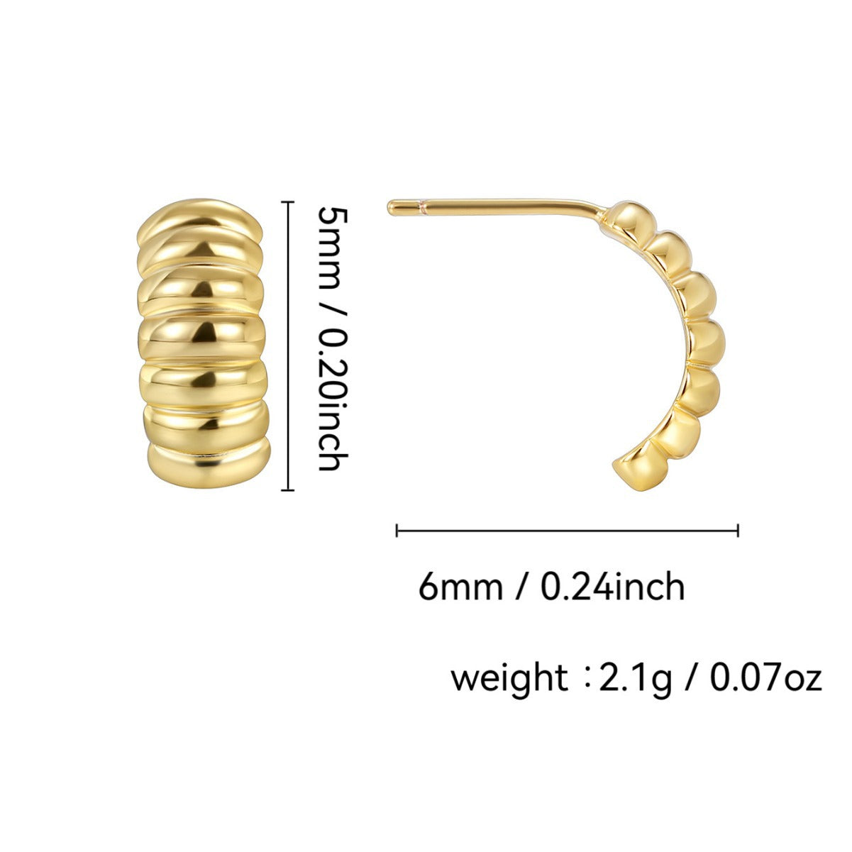 E0285 Foreign Trade18K Gold-Plated Wave Stud Earrings for Women Wave Texture Earrings Trendy Metal Ear Jewelry