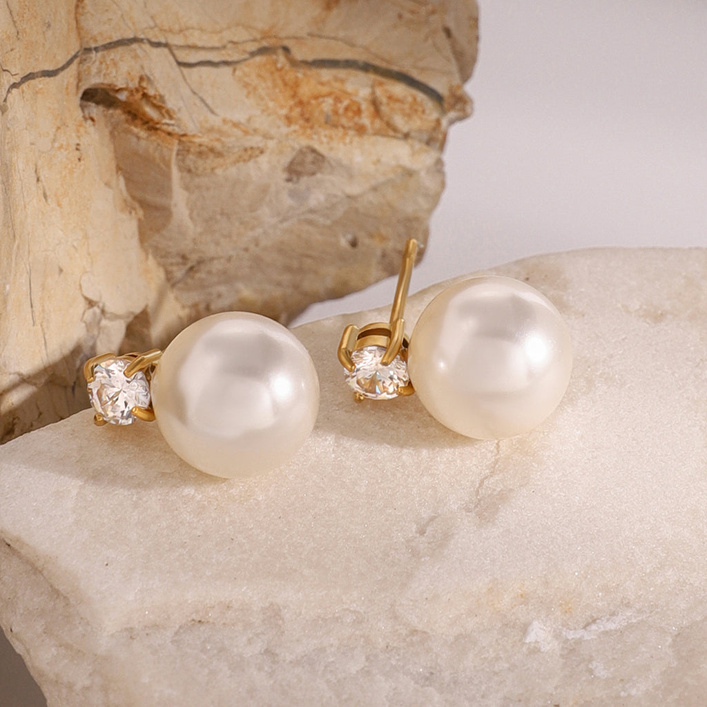 2H Stainless Steel Pearl Stud Earrings18k Non-Fading Gold Earrings