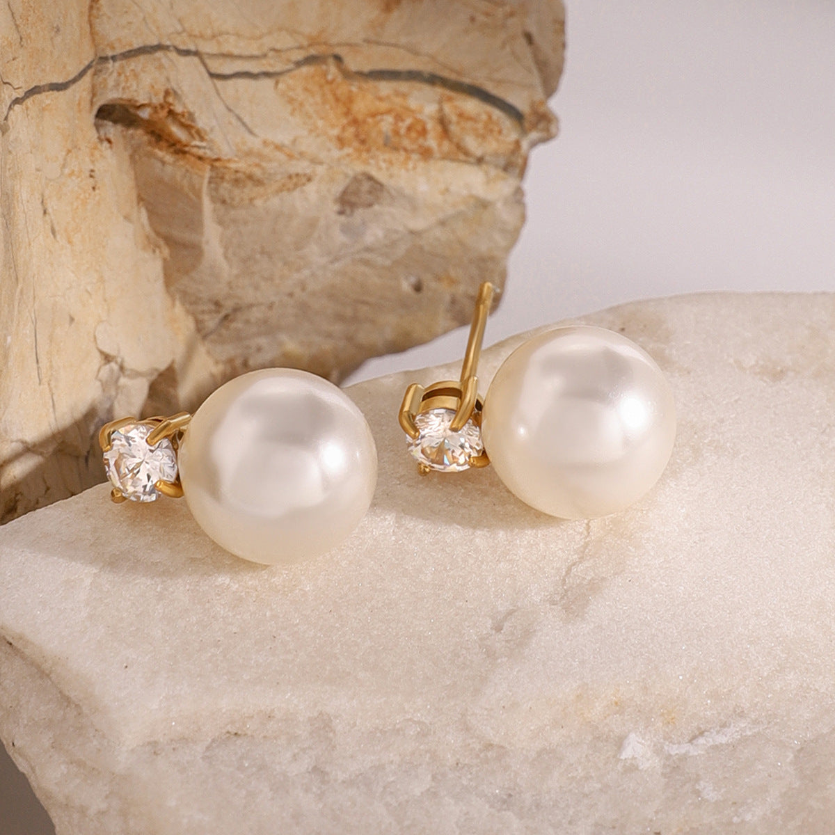 2H Stainless Steel Pearl Stud Earrings18k Non-Fading Gold Earrings