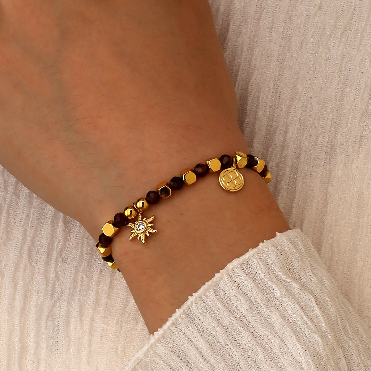 CYB0241 Maillard Copper Plating14k Gold Sunflower Zircon Beaded Bracelet