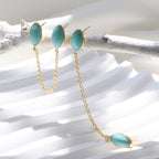 E0506 Korean Style Simple Water Drop Shape Green Resin Double Ear Stud Earrings for Women with Gold Plated Design and Tassel Ear Accessories