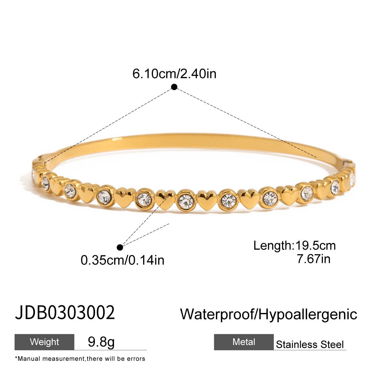 Zirconia Finger Bracelet Stainless Steel Bangle Ring Non-Fading Jewelry for Women
