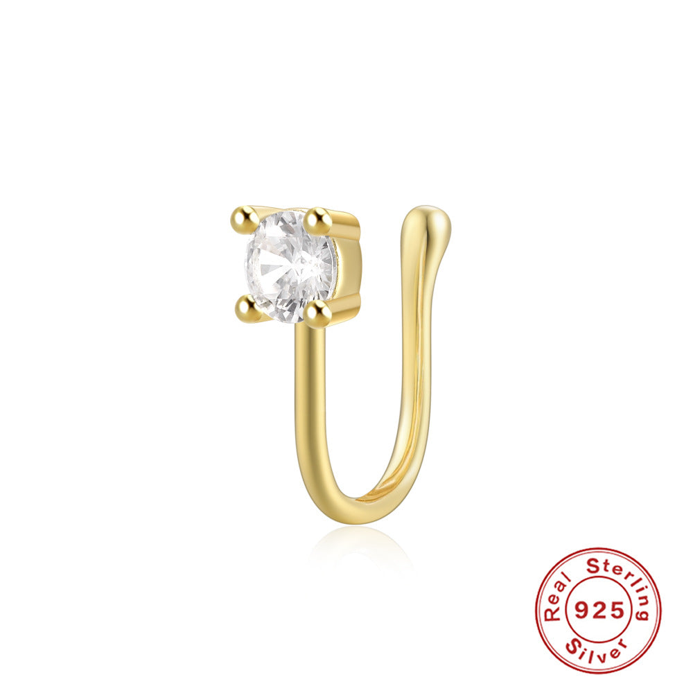 New S925Sterling Silver Geometric Water Drop Lightning Diamond Nose Ring Creative Style nose cuff Piercing jewelry