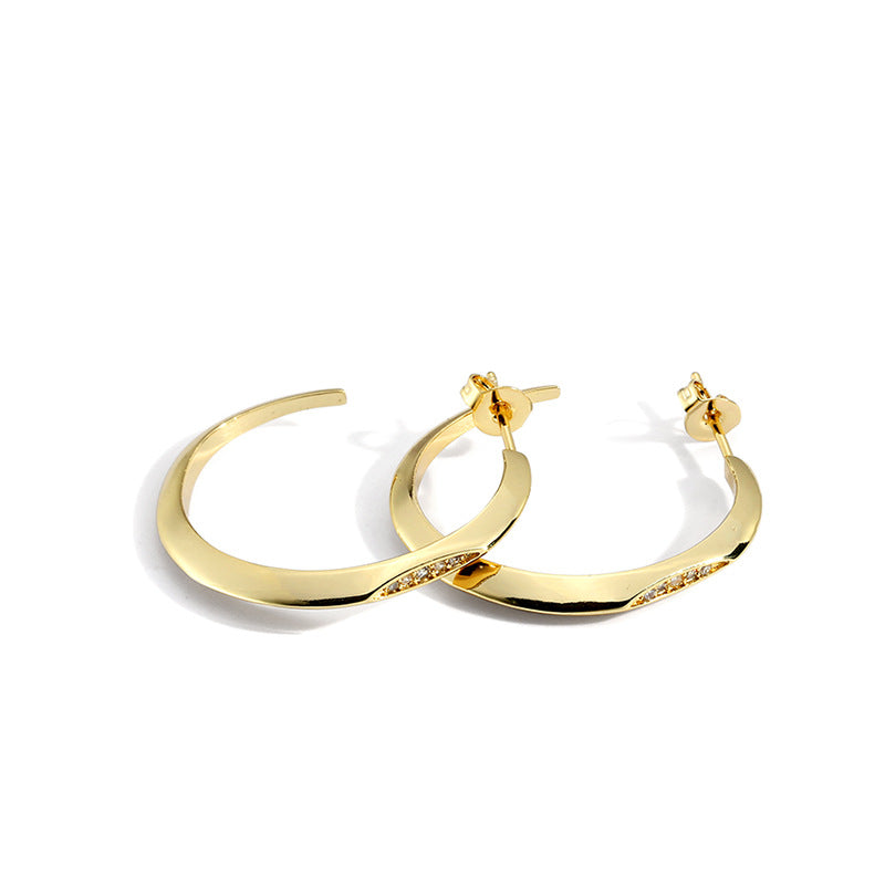 Vintage Exaggerated Circle Earrings for Women, Minimalist Style, Autumn and Winter Diamond-Studded Ear Jewelry925Silver Needle New Round Earrings