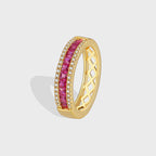 R0397 Hong Kong Fashion Couple Simple Single Row Red Zircon Ring for Women Copper Plated18K Golden Fashion