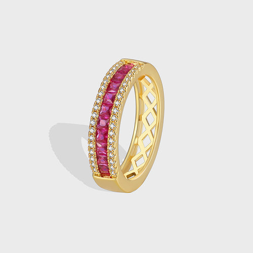 18K Gold-Plated Brass Minimalist Red CZ Ring for boutique wholesale jewelry collections