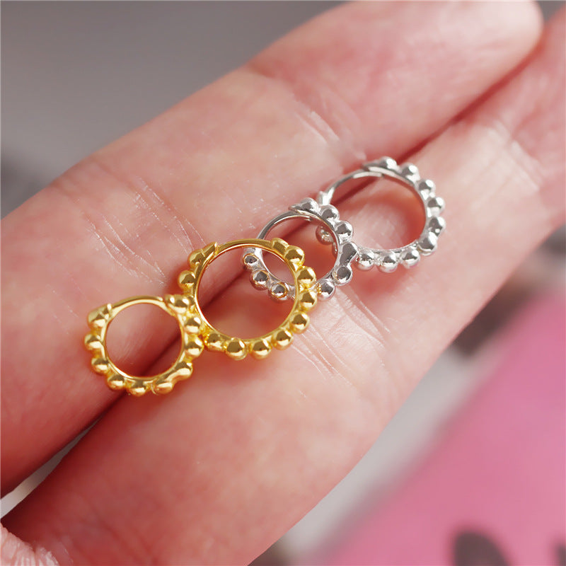 S925Pure Silver Earrings Minimalist Geometric Round Bead Stud Earrings Hoop Earrings Korean Style Earrings