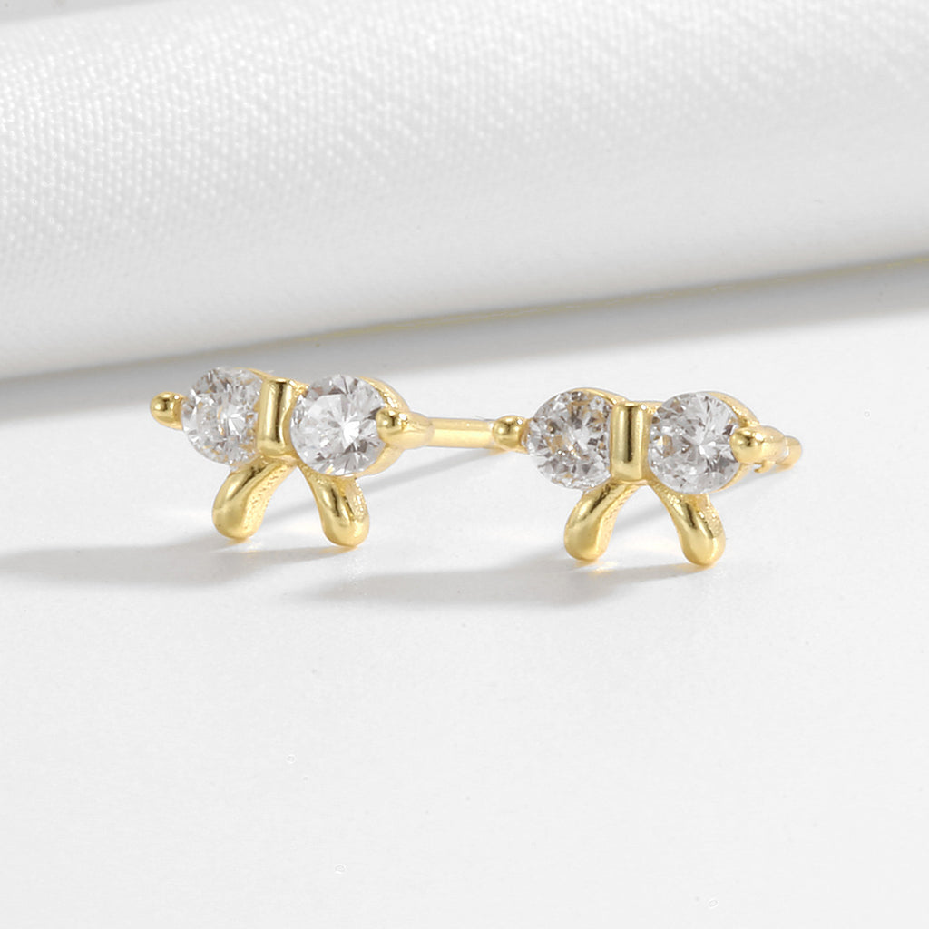 SE0277 S925Silver Bowknot Earrings for Women with Sparkling Diamonds, New Sweet Trendy Ear Piercing Jewelry