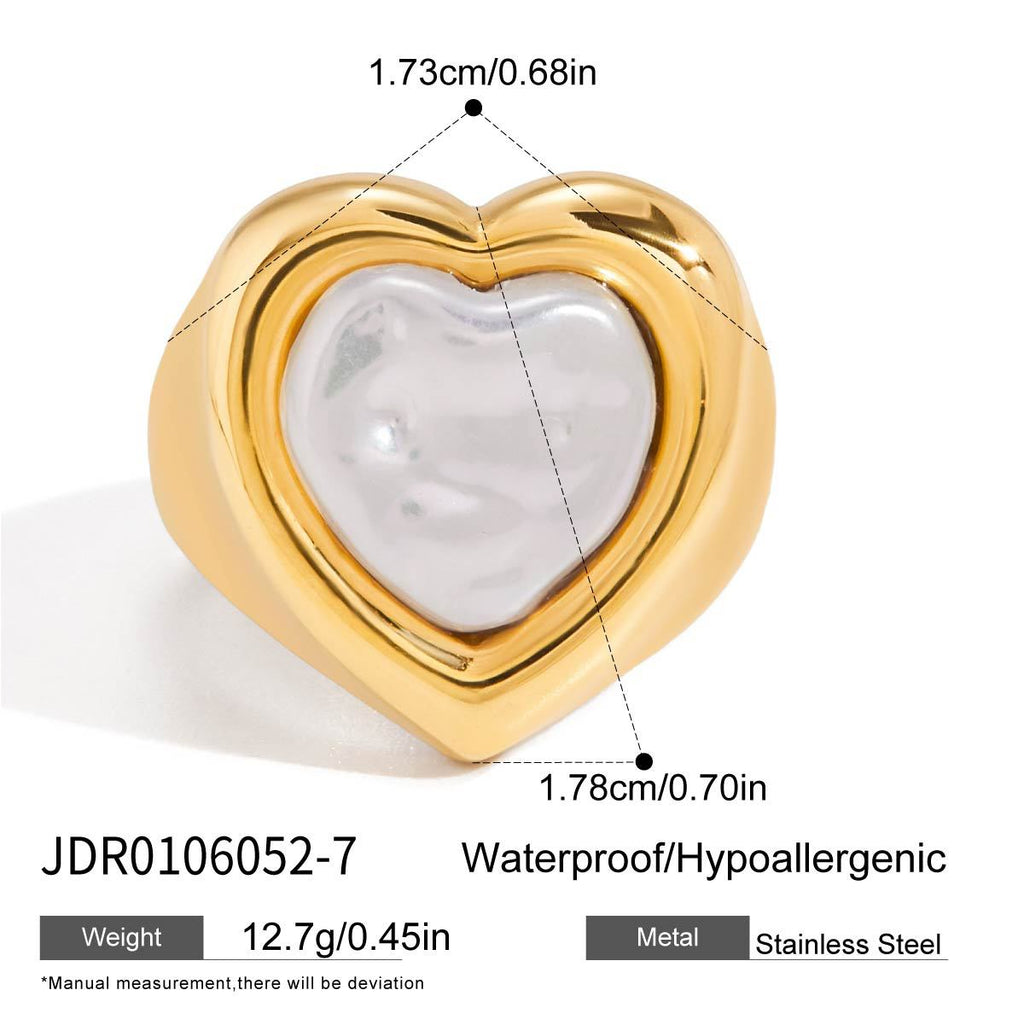 2H Heart-shaped Pearl Ring Jewelry18k Gold Stainless Steel Jewelry