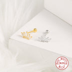 S925Pure Silver Single Crown Ear Bone Stud Earrings Bestselling Fashion Diamond-Studded Threaded Ear Piercing Women's Ear Jewelry