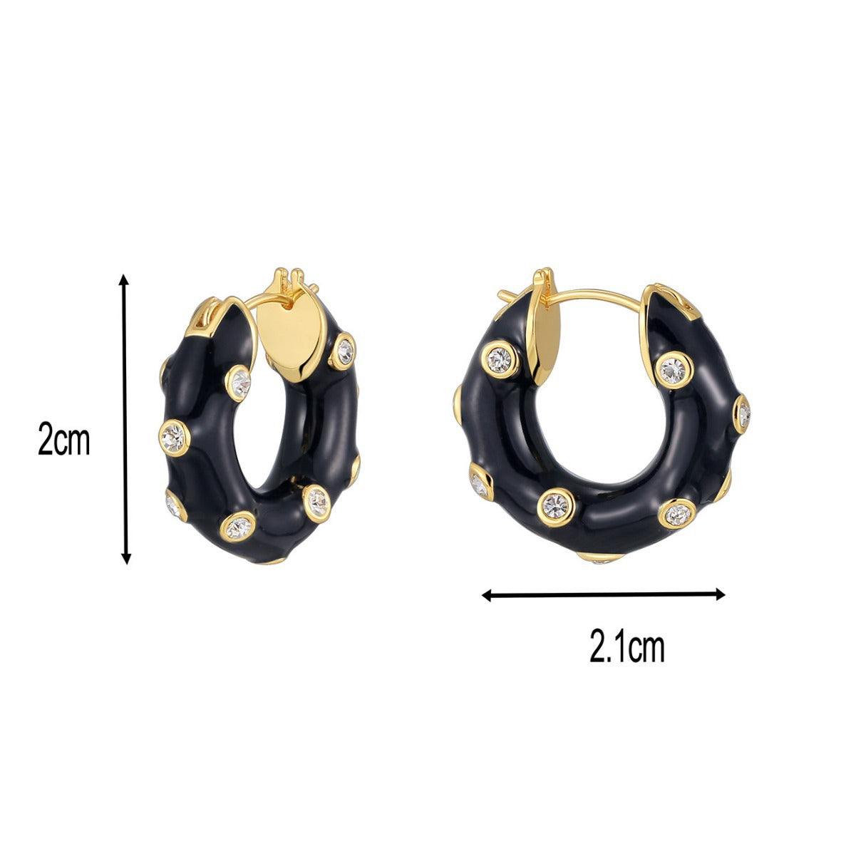 E0626 Fashionable Simple Personality Design Earrings for Women Black Resin Inlaid with Zircon Versatile Hoop Earrings