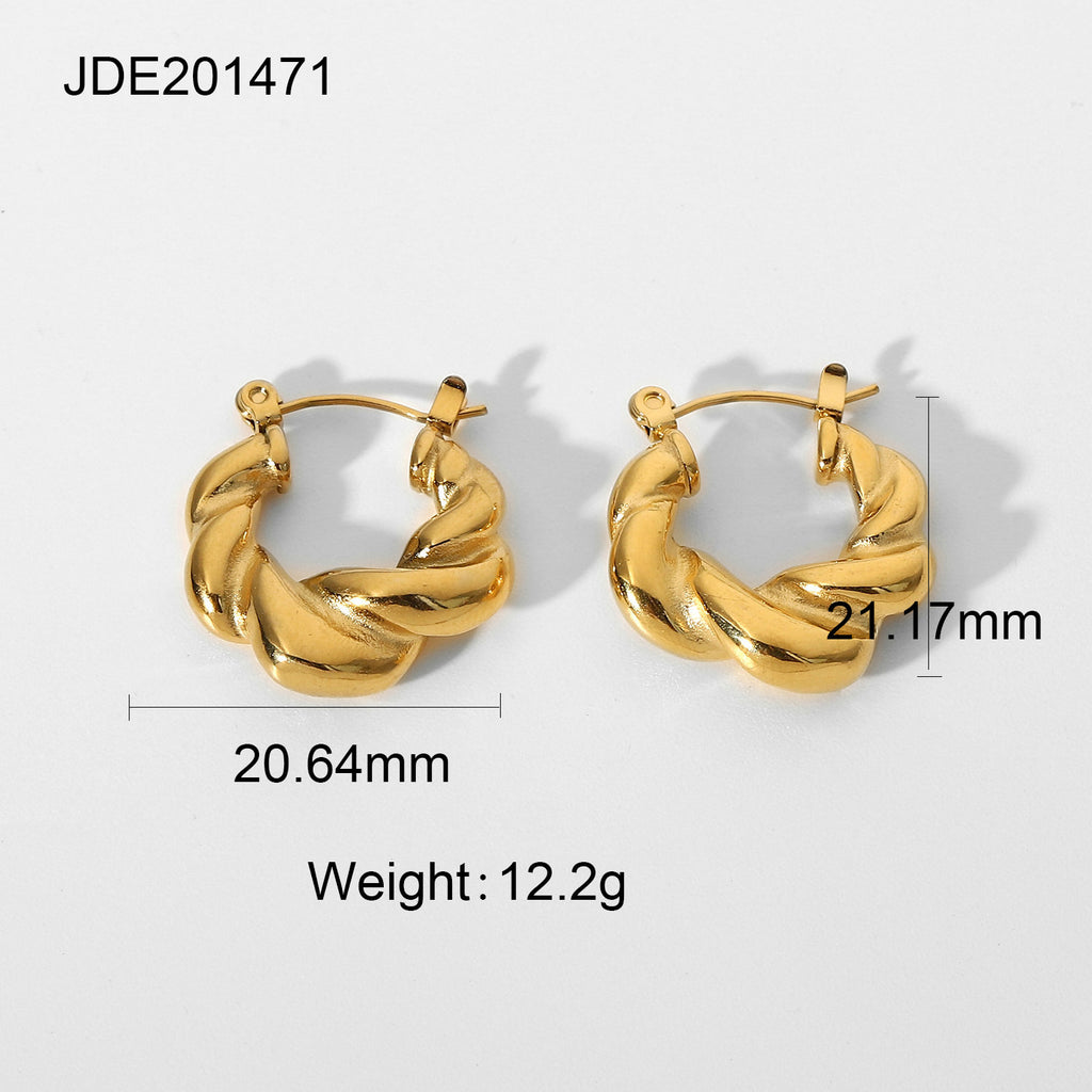 2025New Chunky Twist Bagel Earrings18Gold Plated Stainless Steel Hoop Earrings Women's Jewelry