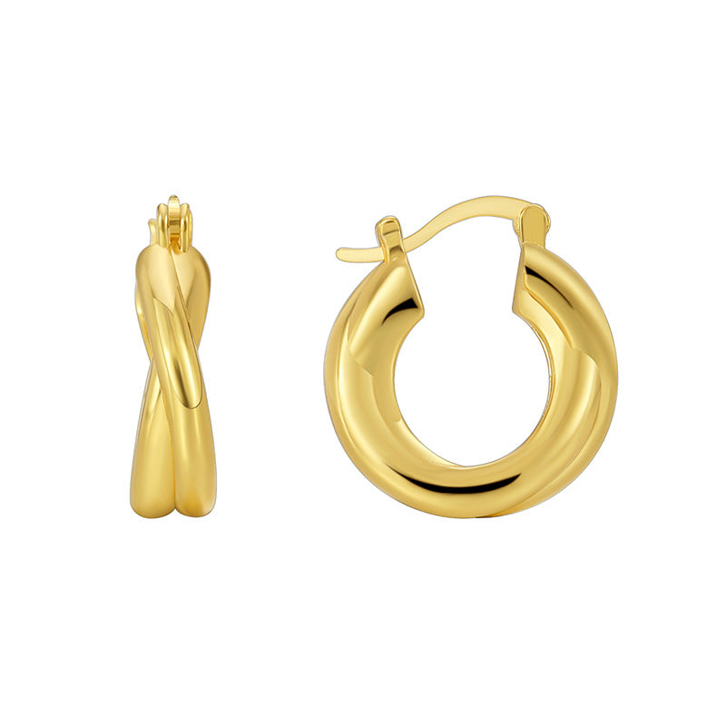 E0579 Fashion Cross Creative Glossy Texture Earrings for Women Thickened Double Layer Simple Hollow Hoop Earrings