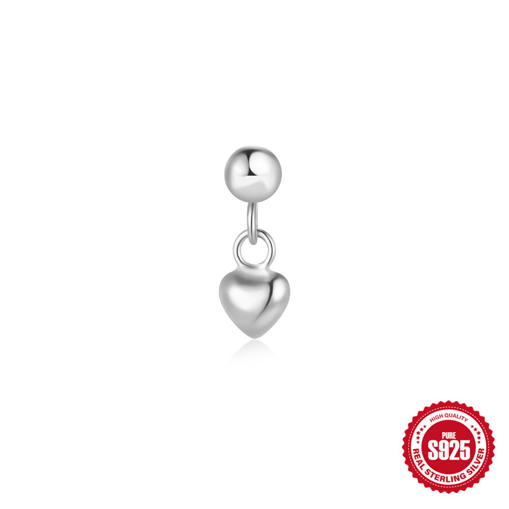 New925Sterling Silver Blue Inlaid Diamond Eight-Pointed Star Heart Round Ball Threaded Ear Bone Stud Hot-Selling Earrings