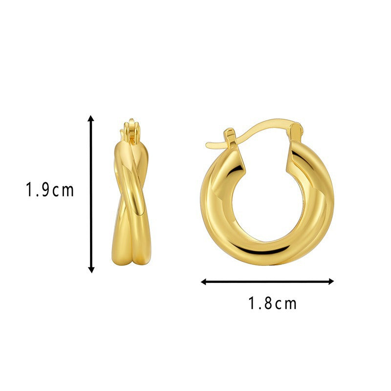 E0579 Fashion Cross Creative Glossy Texture Earrings for Women Thickened Double Layer Simple Hollow Hoop Earrings
