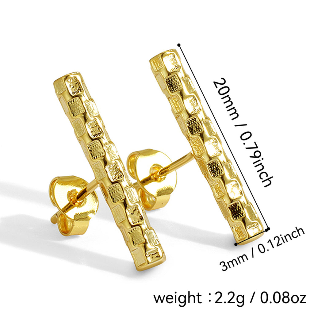 Brass Plated18K Real Gold Vertical Striped Minimalist Fashion Line Stud Earrings