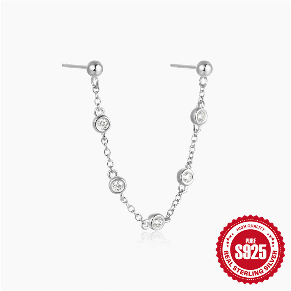 New925Sterling Silver Inlaid Diamond Five-Pointed Star Chain Tassel Ear Thread Earrings Hot-Selling Minimalist Style Earrings for Women