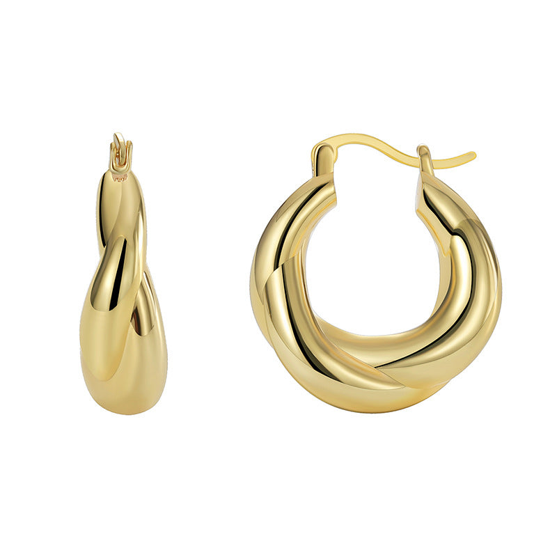 E0486 Fashionable Simple Versatile Earrings for Women Brass Gold-Plated Geometric Irregular Hoop Earrings