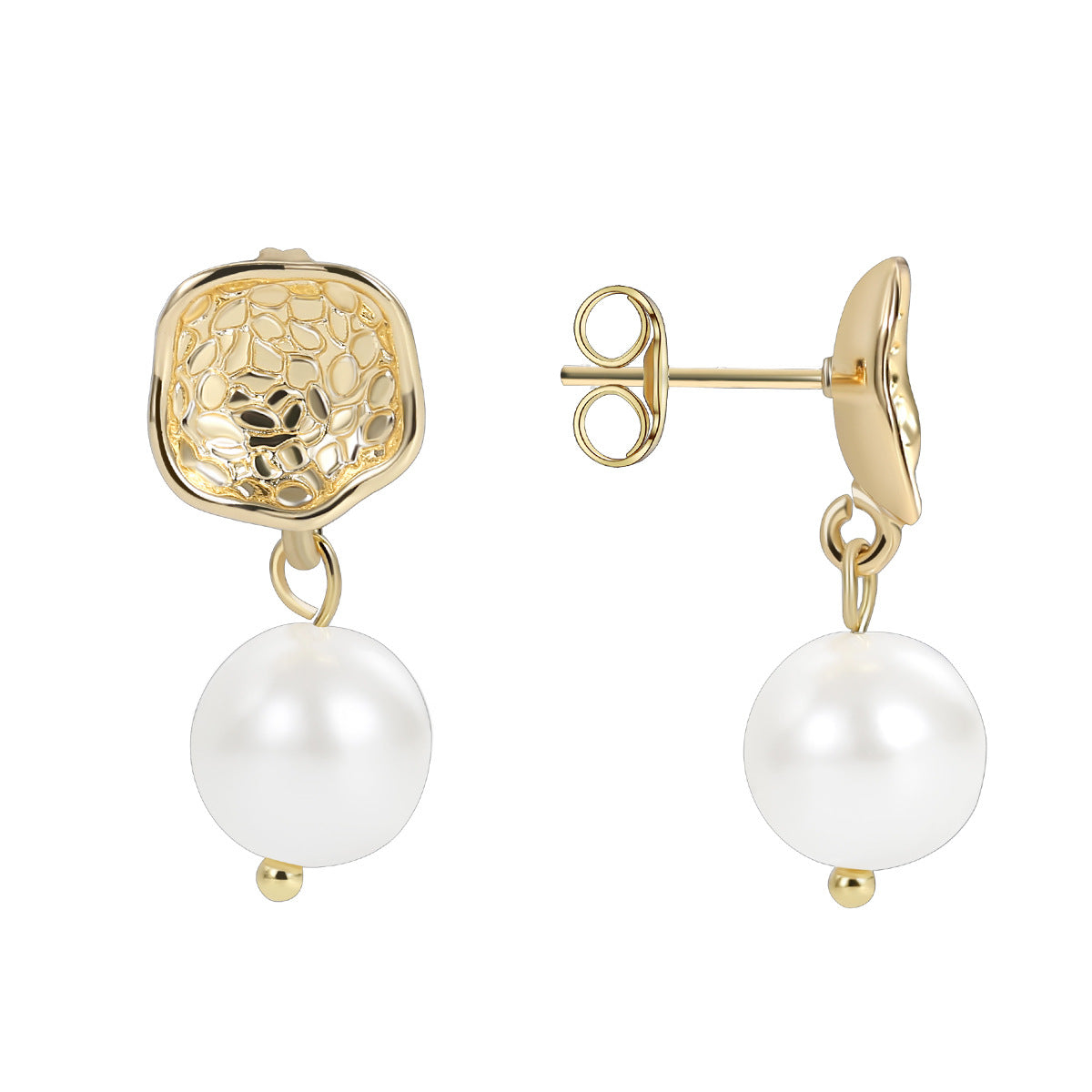 E0374 Bohemian Pearl Earrings for Women Baroque Vintage Hammered Pattern Fashion Earrings Drop Earrings