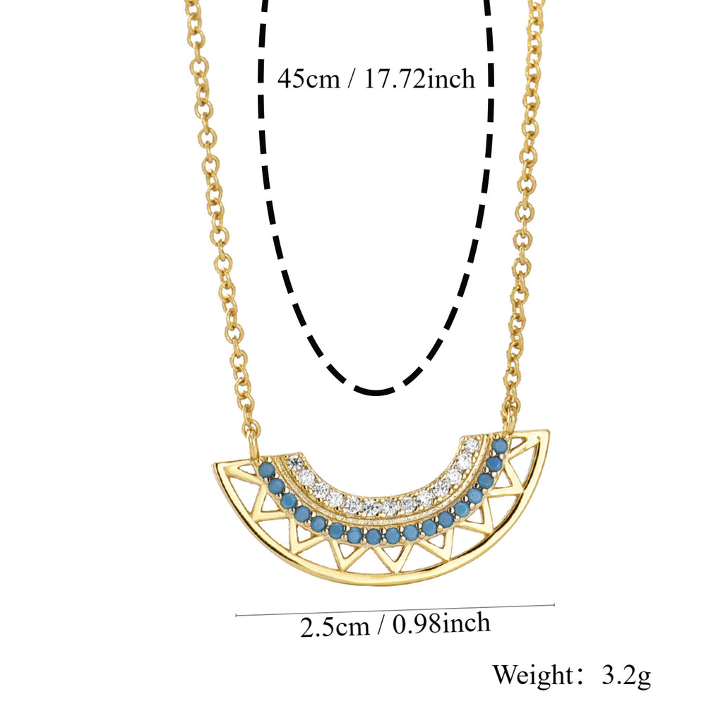 N0124 Bohemian Geometric Fan-Shaped Hollow Pendant Turquoise Necklace Jewelry