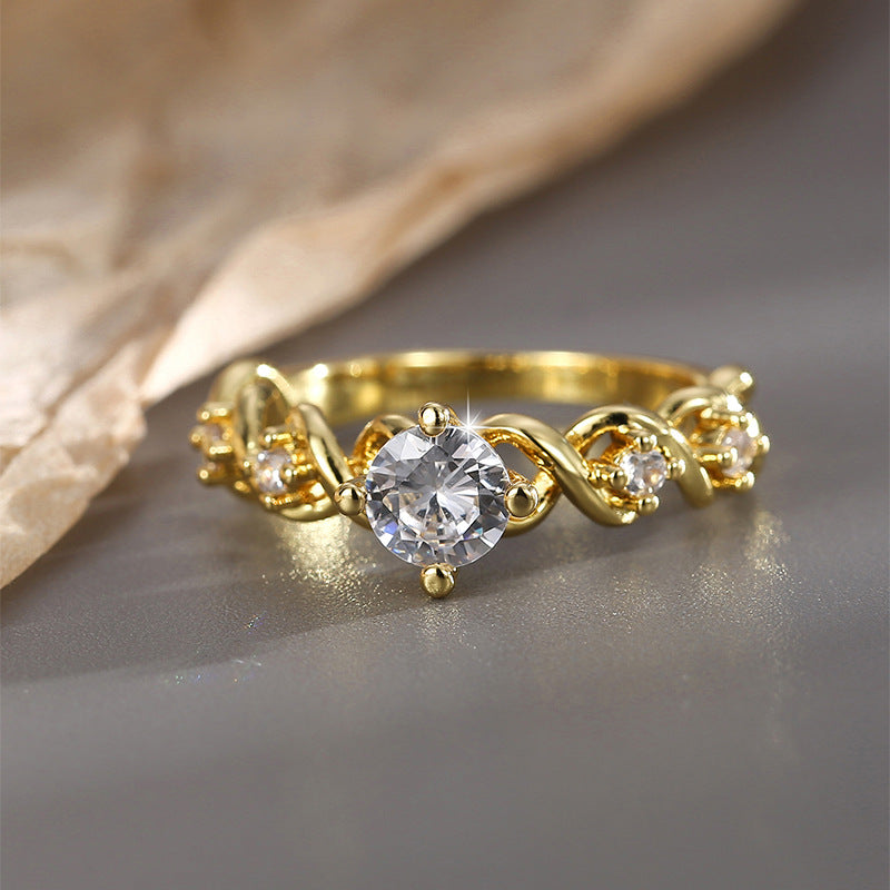 R0446 Design Sense Surrounding Texture Ring Female fashion casual Zircon Finger Ring