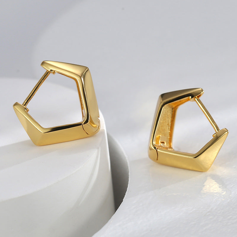 E0581 Design Sense Geometric Multi-sided Three-dimensional Earrings for Women Simple and Cool Style Ear Hoops