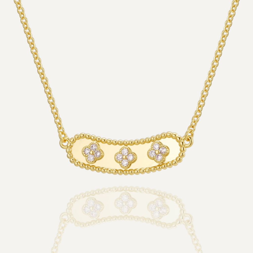 N0304 Nameplate Four-Leaf Clover Copper Necklace for Women New Trendy French Pendant