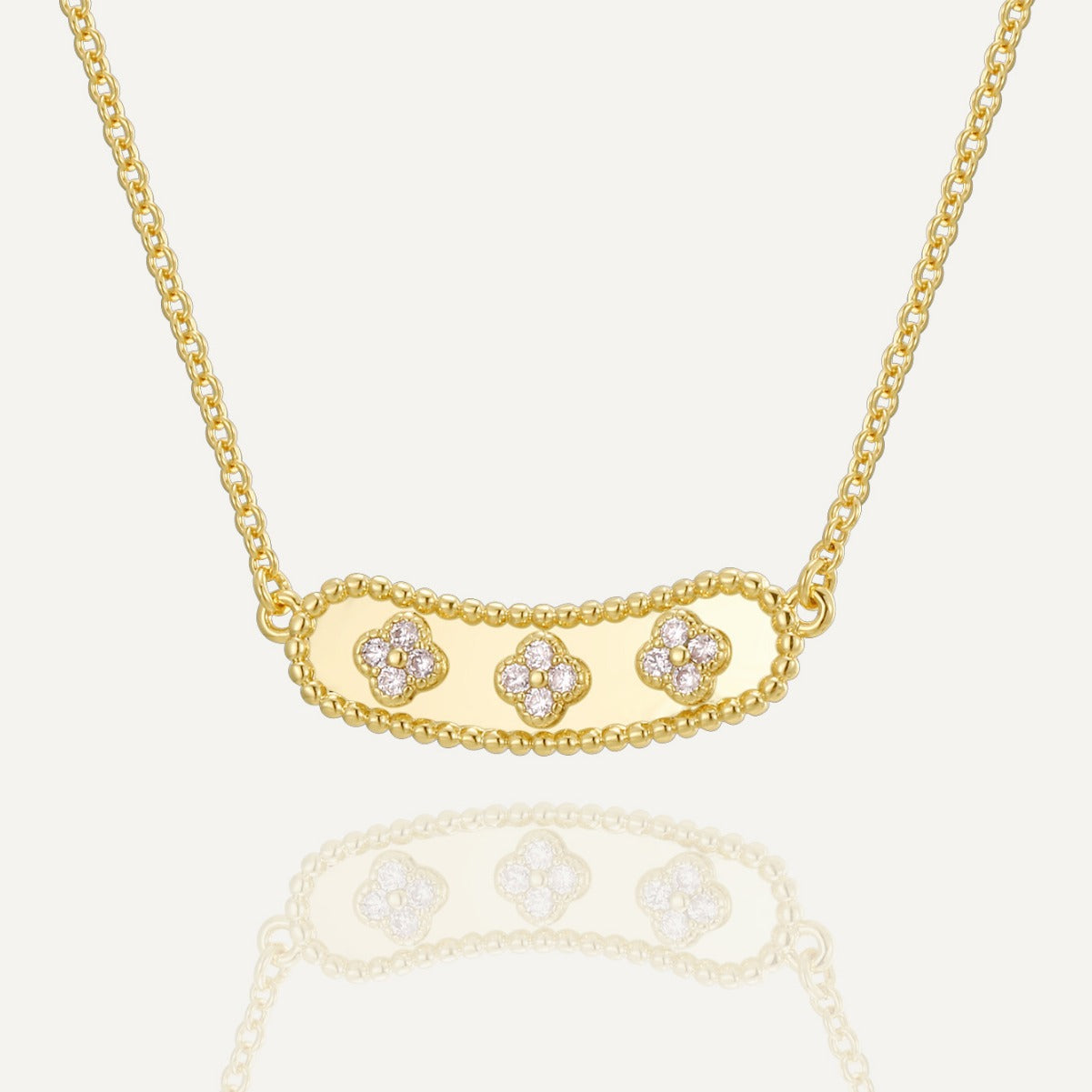 N0304 Nameplate Four-Leaf Clover Copper Necklace for Women New Trendy French Pendant