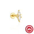 Moon Zircon Tassel 925 Sterling Silver Cartilage Earrings — pair presentation — alternate angle 2 — jewelry finish and design detail