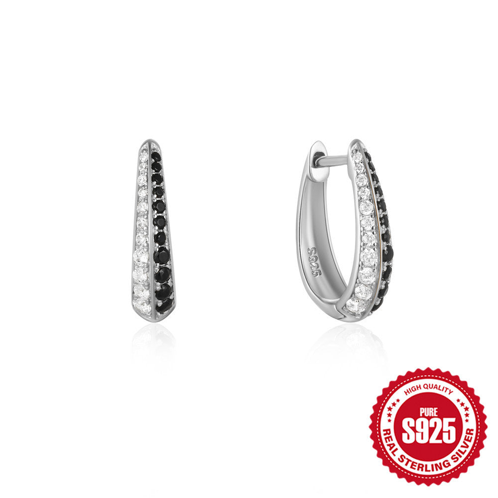 New925Sterling Silver Geometric Large and Small Diamond-Studded Hoop Earrings Classic Hot-Selling Minimalist Style Earrings