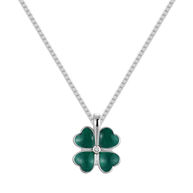 S925 Sterling Silver Four Leaf Clover Collarbone Necklace For Women