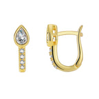 E0499 Simple Earrings for Women, Brass Gold-Plated Water Drop Shape with White Zirconia Ear Clips