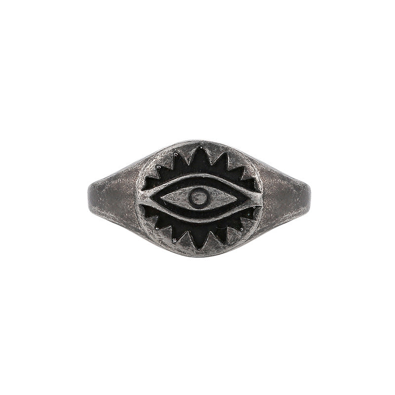 R0629 Unique Trendy Design Ring for Women Ancient silver Hip-Hop Retro Evil Eye