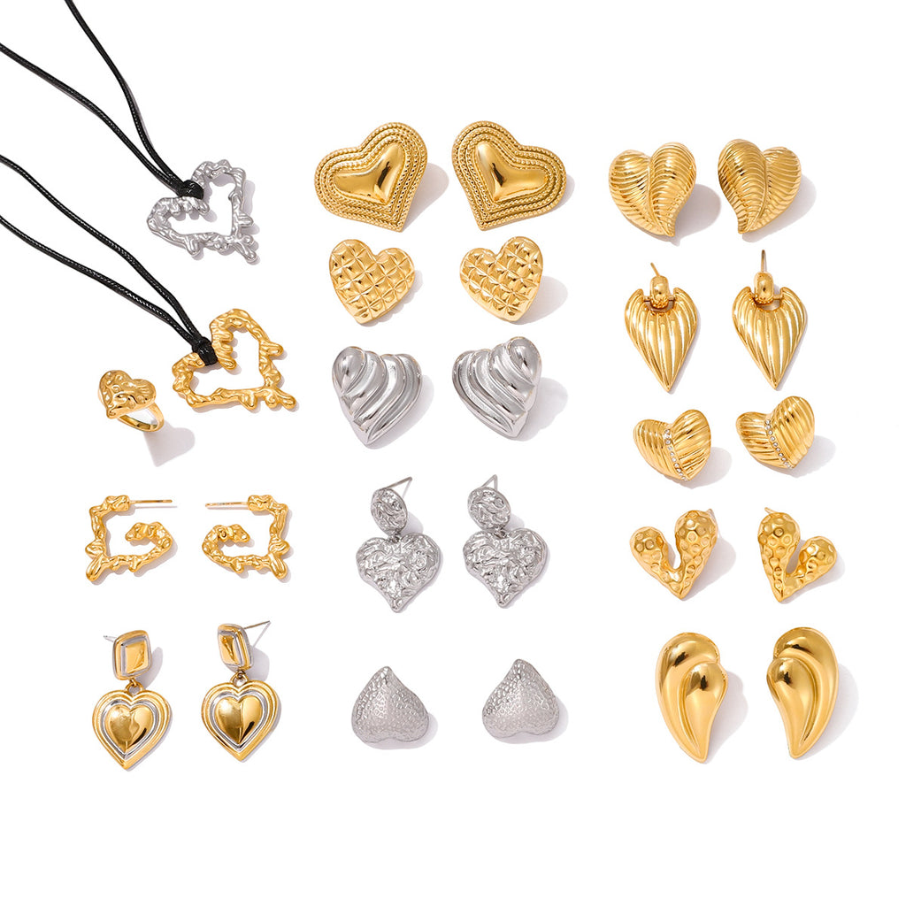 Heart-shaped Stud Earrings18K Gold Stainless Steel Necklace Accessories Women's Jewelry
