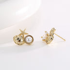 E0767 Fashion Ocean Elements Starfish Shell Earrings for Women Vintage Zircon Inlaid Shell Pearl Earrings