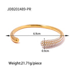 2H Stainless Steel Pearl Bracelet Open Bangle Non-Fading Jewelry