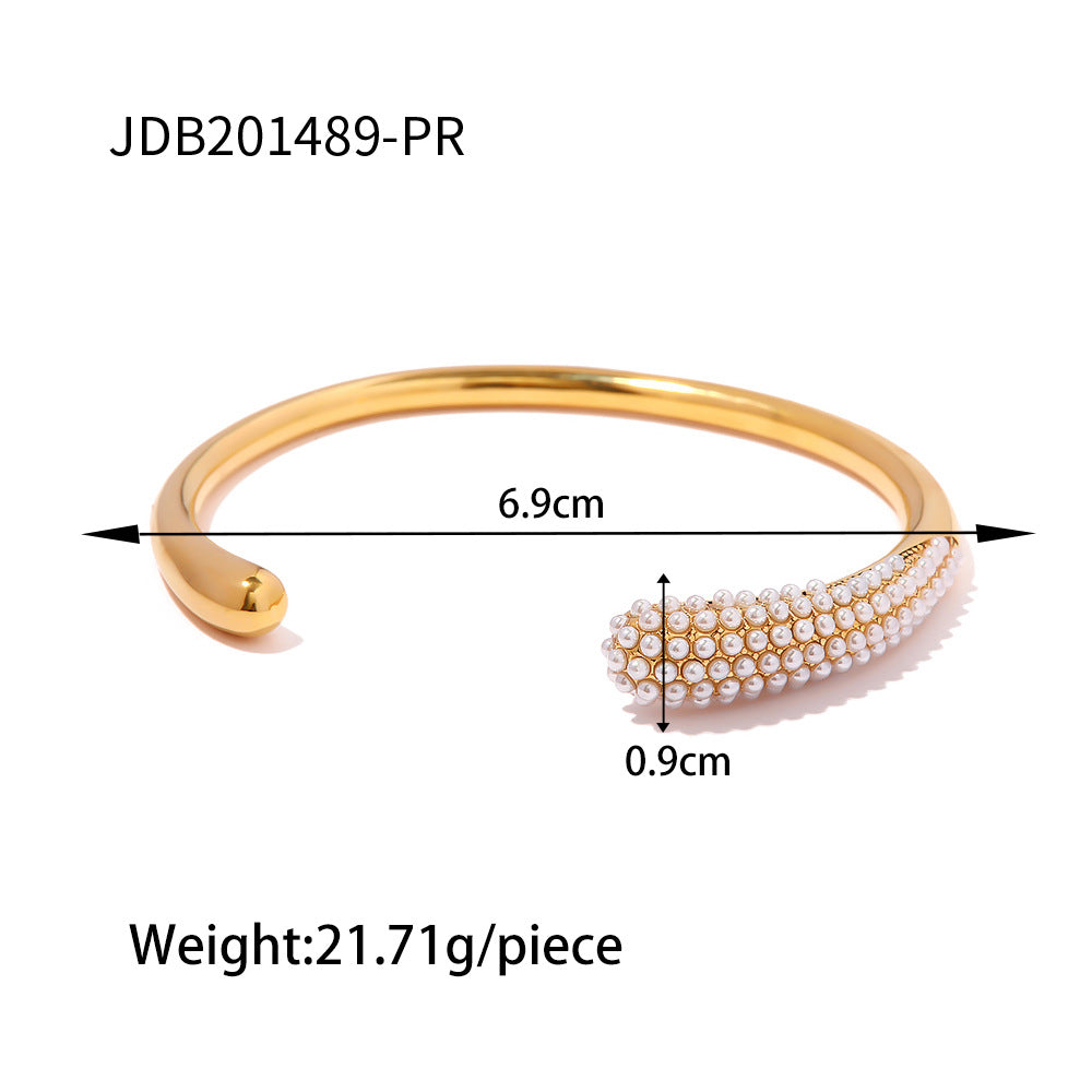 2H Stainless Steel Pearl Bracelet Open Bangle Non-Fading Jewelry