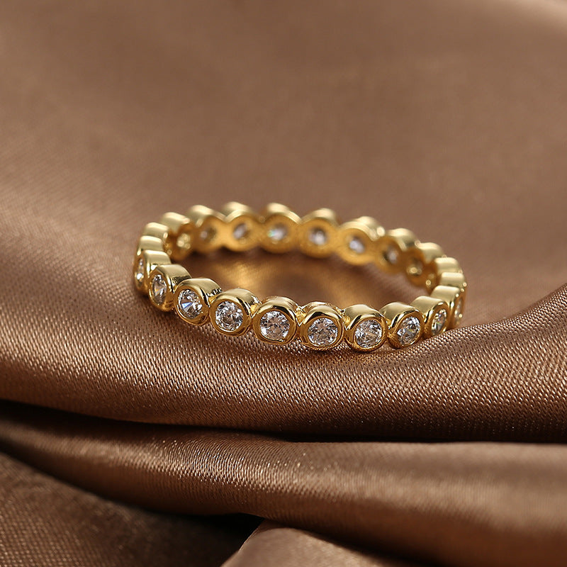 R0363 Simple Versatile Design Ring for Women Brass Gold-Plated Micro-Inlaid White Zircon Ring