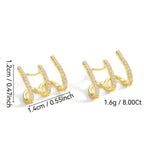 E0130 Design Three-Claw Zirconia Stud Earrings for Women, Minimalist Style Gold-Plated Earrings